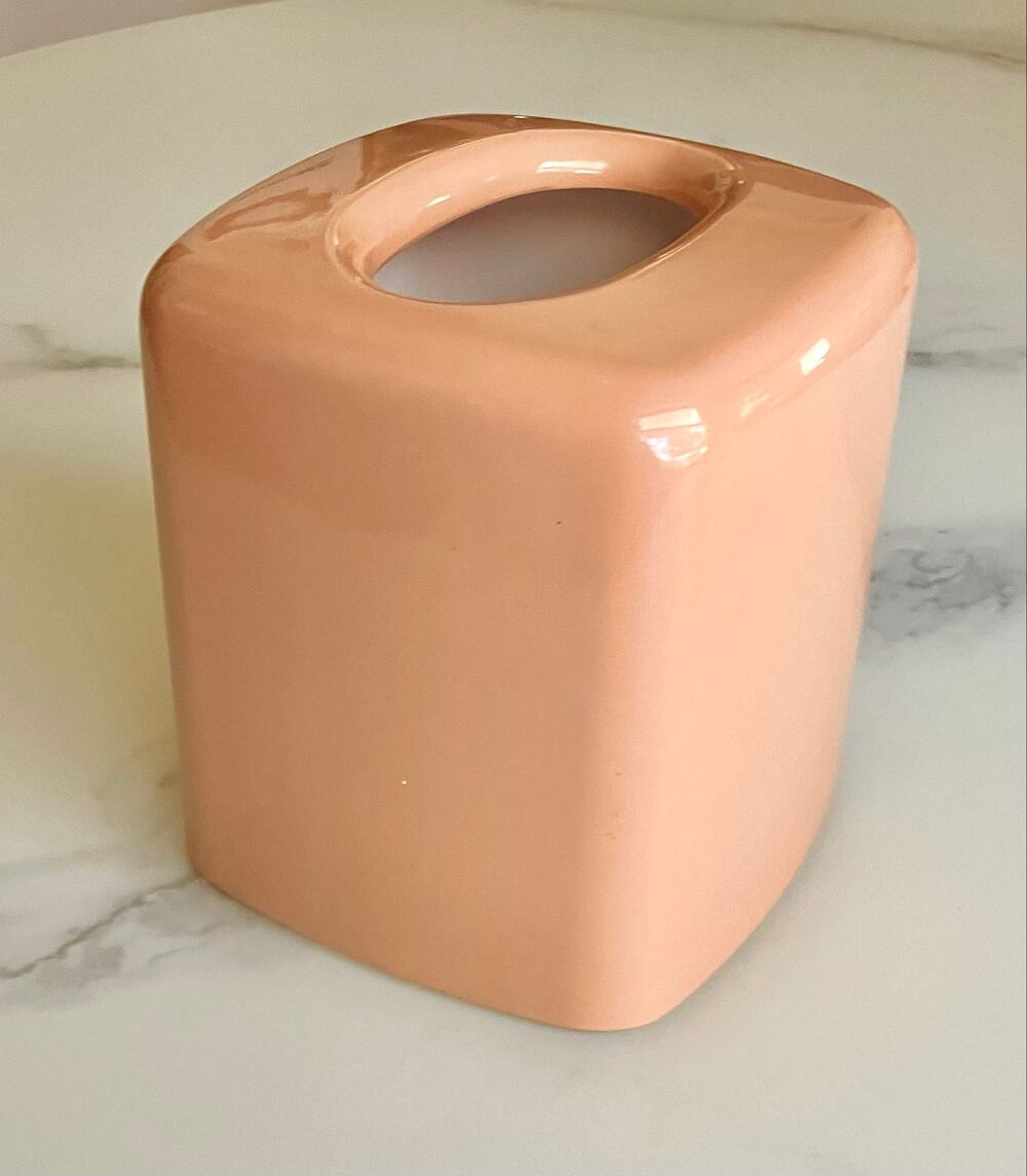 Vintage Andre Richard Japan Tissue Box Cover Peach Pink Plastic 80s Palm Beach